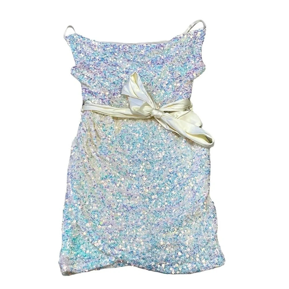Mable Dress NWT Mini Sequin Sleeveless Scoop Neck Off White Pink Size Medium M - Picture 5 of 15